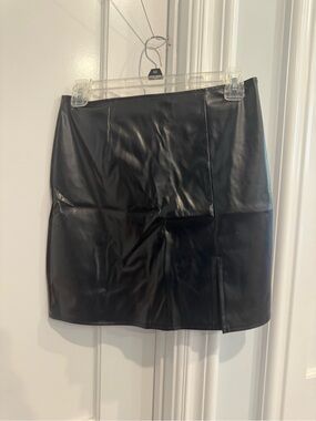 Altar'd State Black Faux-Leather Mini Skirt with Front Slit